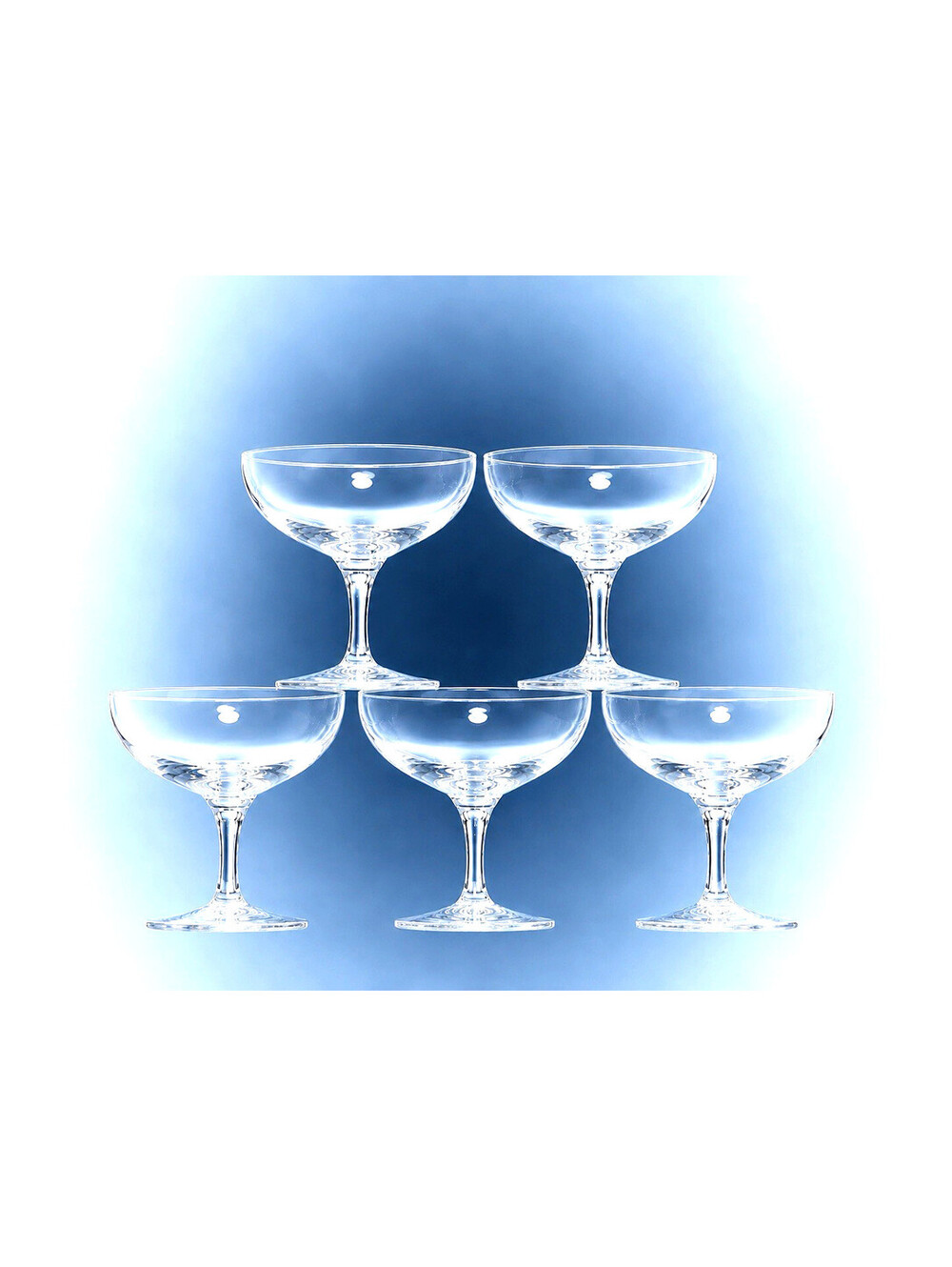 Rosenthal Germany 1960s 5 Champagne Coupes Lotus Plain Handblown Crystal, 3x3"